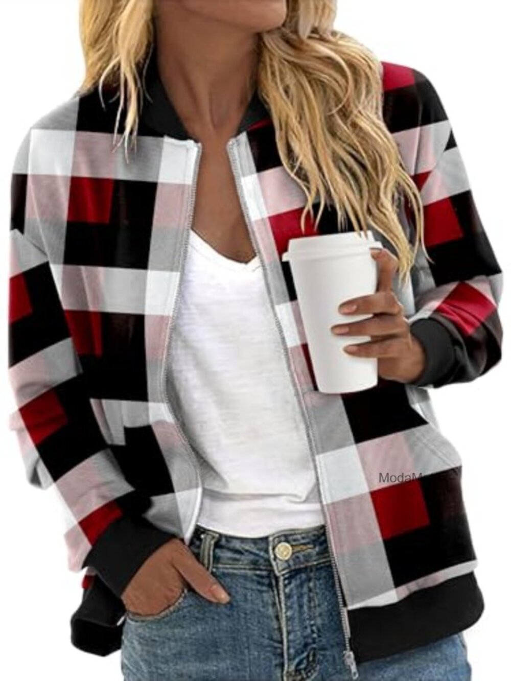 Long Sleeve Zip Up Bomber Jacket Casual Fall Coat Windbreaker with Pockets